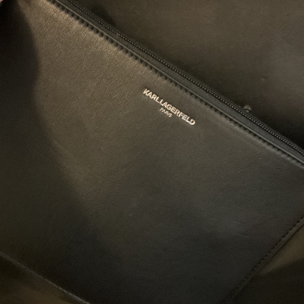 Karl Lagerfeld Black Leather Tote with Silver Accents - Picture 4 of 12